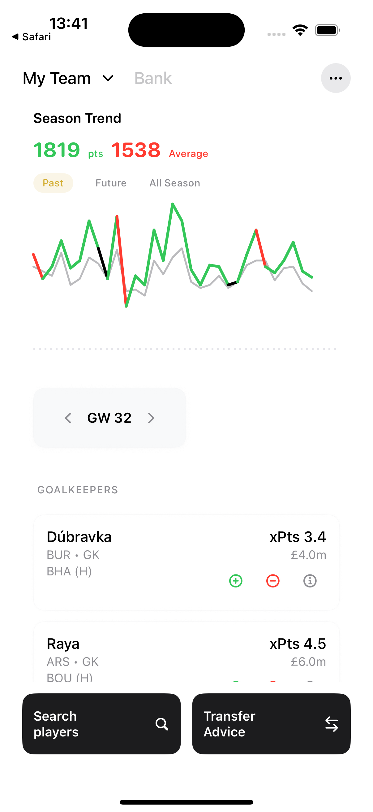 FPL Pro My Team screen